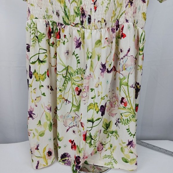 NEW H&M Floral Pleet Dress Size XXL Mini Short Cold Shoulder Ivory Floral - Picture 9 of 15